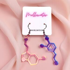 New Seratonin Dopamine Chemical Molecule Iridescent‎ Dangle Earrings Goth Rave